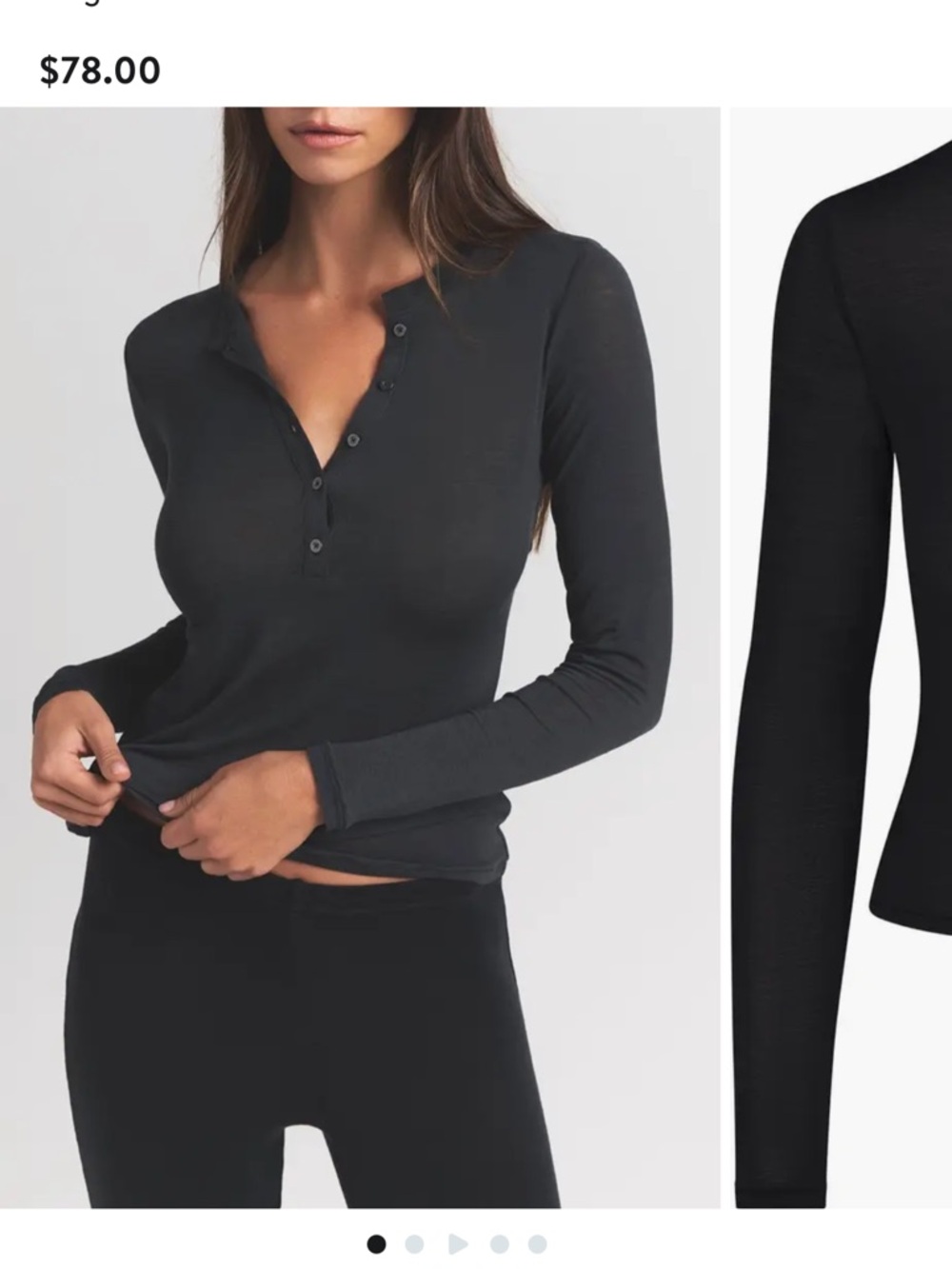 SKIMS Black Long-Sleeve Henley Top